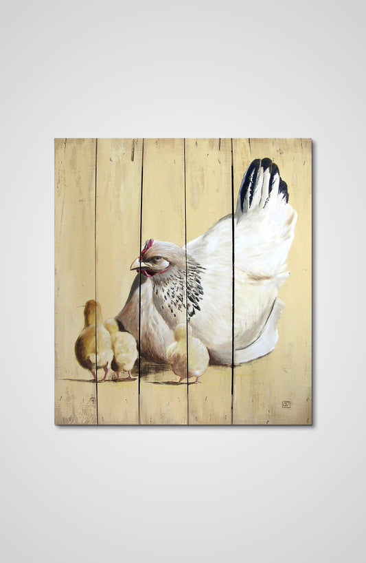 A chicken family acrylic fine art wooden door animals Francois AVONS upcycle decoration