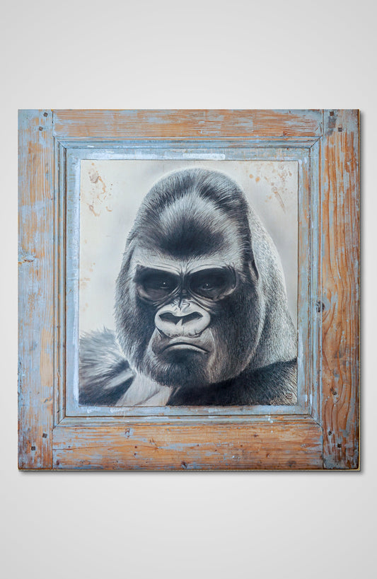Eye of the Gorilla mixed fine art wooden door animals Francois AVONS Reclaimed Materials