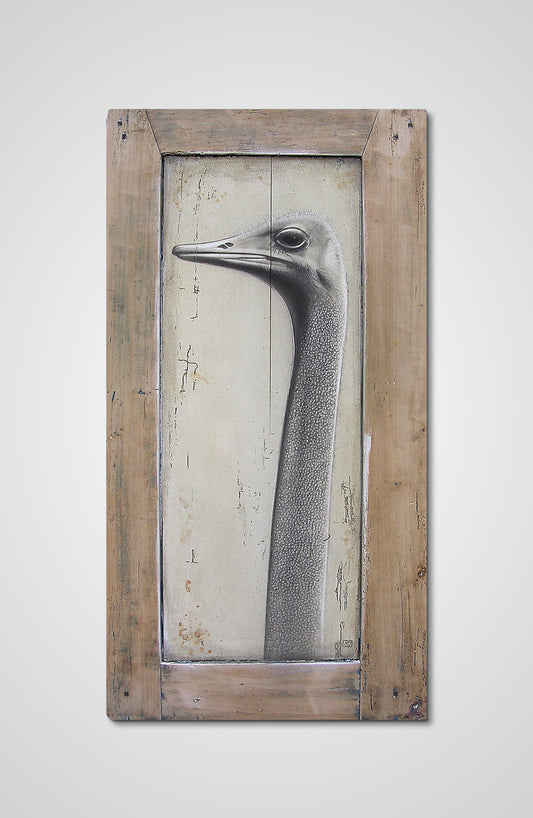 L'Autruche mixed fine art wooden door animals Francois AVONS Reclaimed Materials