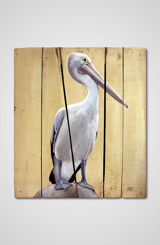 Pelican acrylic fine art wooden door animals Francois AVONS artist sustainability network