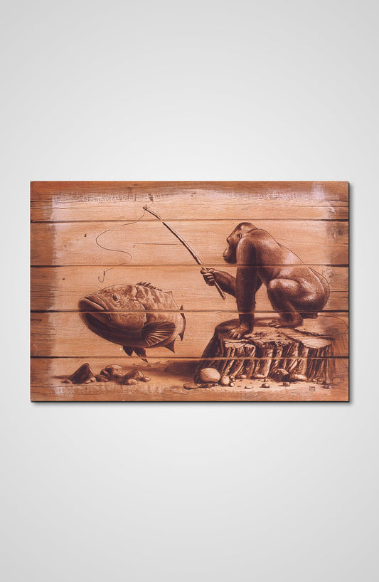 The Art of fishing acrylic fine art wooden door fantasy Francois AVONS Reclaimed Materials