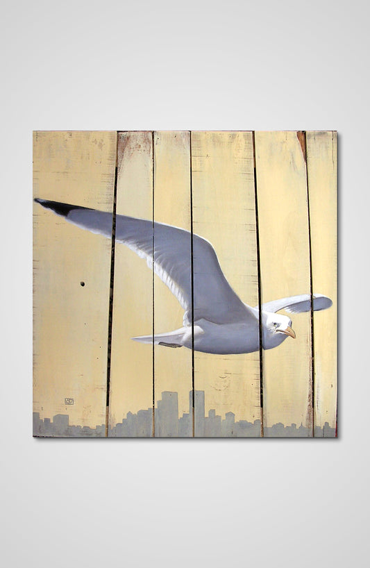 The flying seagul acrylic fine art wooden door animals Francois AVONS upcycle deco