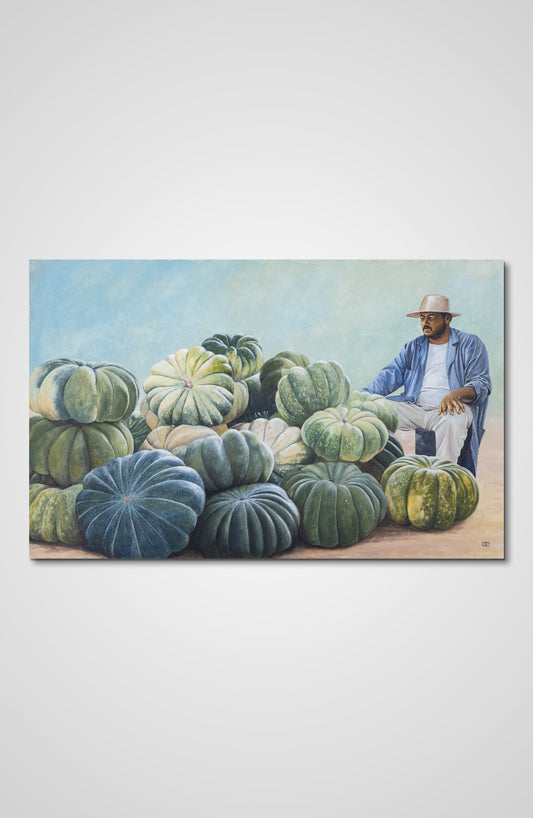 The Pumpkin Seller acrylic fine art canvas characters Francois AVONS found objects art